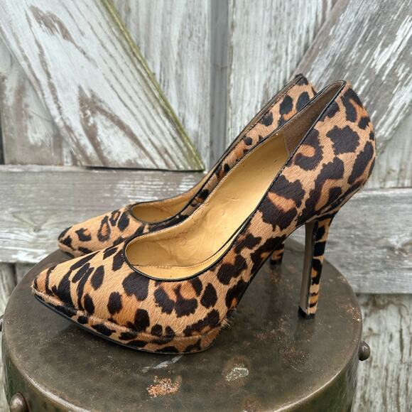 NINE WEST brown and tan leather leopard print pumps heels #animalprint - Picture 3 of 12